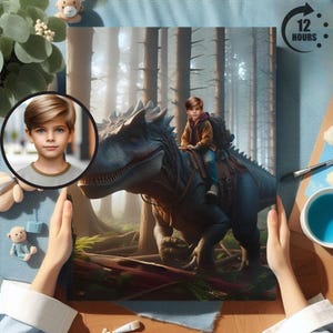 Personalized Dinosaur Portrait: Custom Jurassic Rider Art
