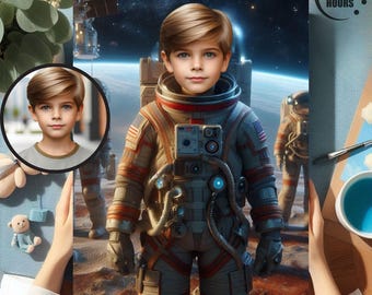 Personalized Astronaut Portrait: Custom Kid Space Art (Digital Download)