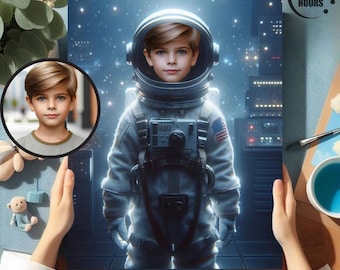 Personalized Astronaut Kid Portrait: Custom Space Explorer (Digital Download)