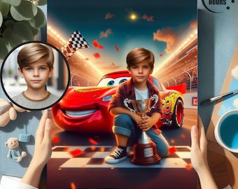 Personalized Lightning Mcqueen Portrait: Custom Caricature (Digital File)