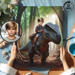 Personalized Dinosaur Portrait: Custom Jurassic Rider Art