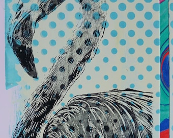 Halftone Flamingo with Collage by artist Victoria Rose Martin
