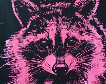 Raccoon in Pink and black by artist Victoria Rose Martin