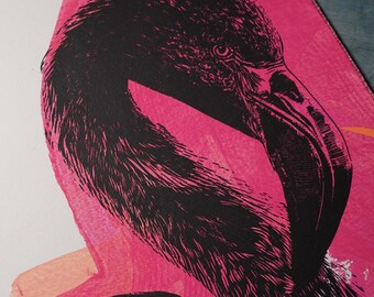 Florida Palm Flamingo original print by artist Victoria Rose Martin
