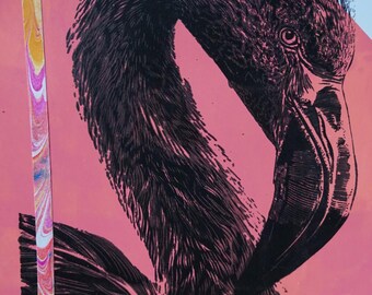 House Flamingo with collage by artist Victoria Rose Martin