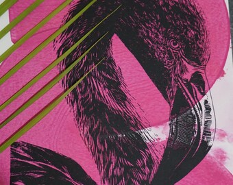 Swirly Flamingo one-of-a-kind print by artist Victoria Rose Martin