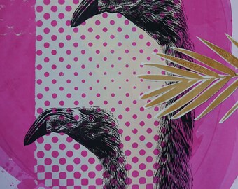Two Flamingos collage by artist Victoria Rose Martin