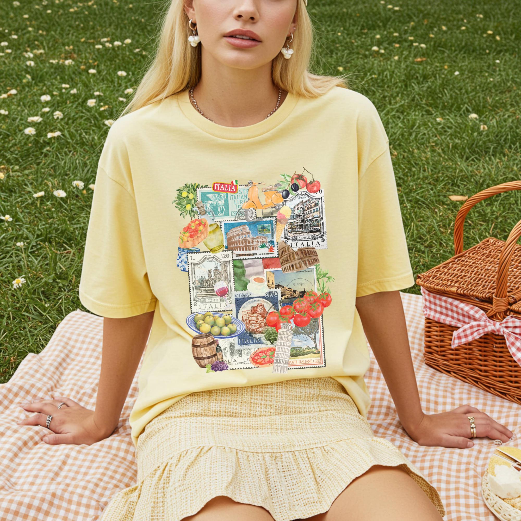 Italian Collage Comfort Colors Tee – Vintage Summer Travel Shirt 
