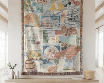 100 % Cotton Italy Woven Blanket – Vintage Travel, Mediterranean Home Décor