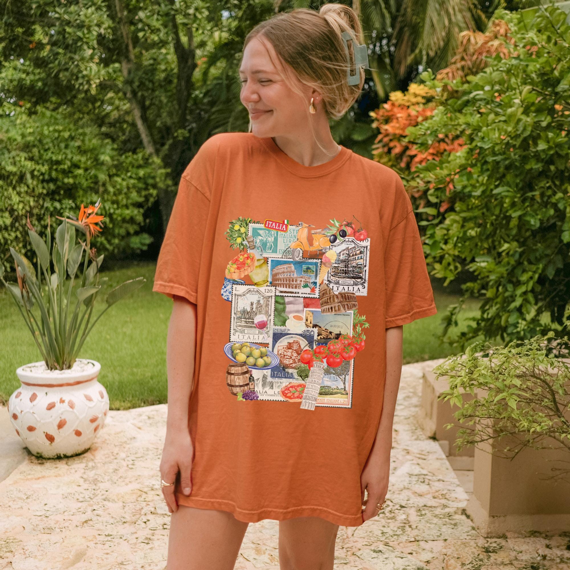 Italian Collage Comfort Colors Tee – Vintage Summer Travel Shirt 
