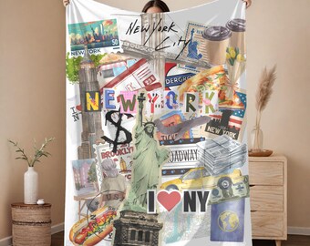 NYC Collage Velveteen Plush Blanket – New York City Home Decor