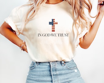 Christian T-Shirt – In God We Trust Cross, Patriotic Faith Apparel for Women