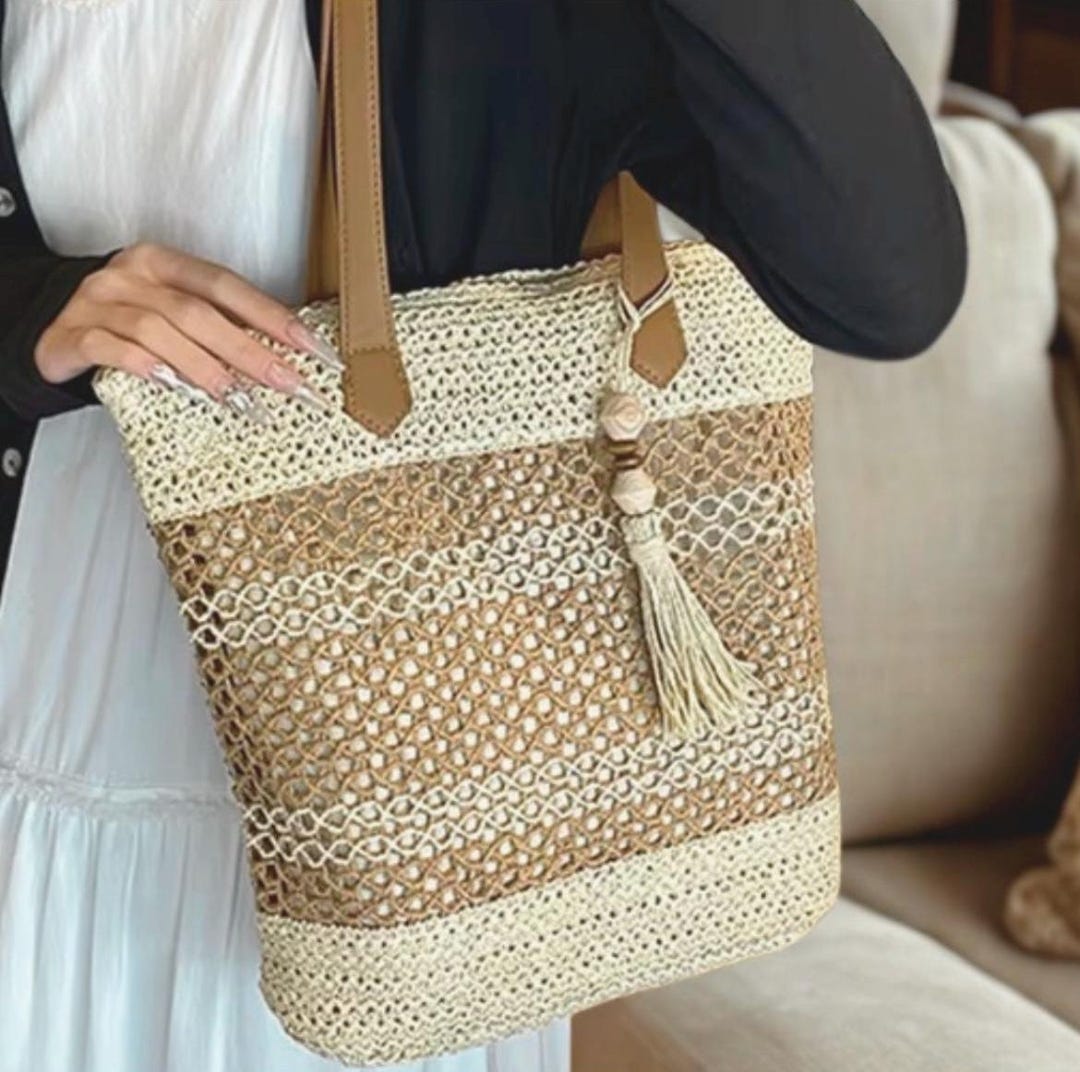 Summer Straw Bag – Rattan Shoulder Tote, Woven Beach Purse, Large ...