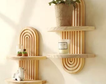 1Pc Bali-Inspired Boho Wooden Floating Shelf – Home Accent
