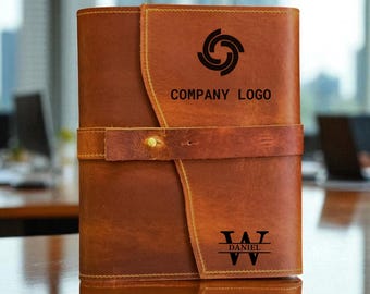 Personalized Leather Journal: Custom Logo Engraved A5 Notebook, Corporate Gift, Employee Appreciation Gift, Business Meeting Planner,