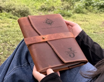Personalized Leather Journal, Refillable Notebook with Pen, Engraved Gift for Him, Corporate Gift, Travel Notebook
