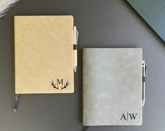 Engraved  Leather Journal with Bamboo Pen, Customized Notebook, Graduation Gift, Corporate Gift, Wedding Guest Book, Bulk Personalized Gifts