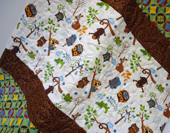 Baby Boy Quilt Owl Crib Bedding Monkey Baby Blanket Hooty Hoot Etsy
