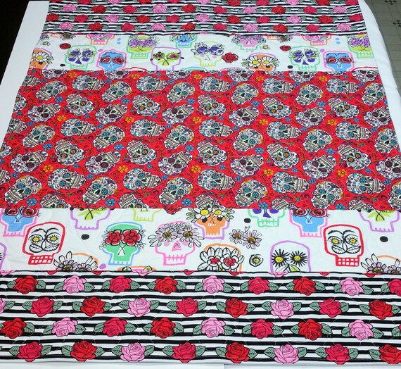 Sugar Skull Baby Quilt Modern Crib Bedding Red Gray Etsy
