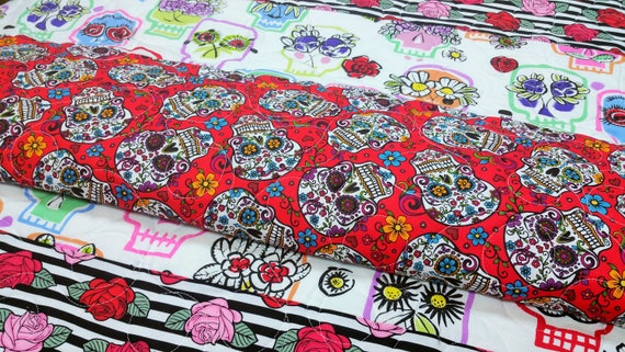 Sugar Skull Baby Quilt Modern Crib Bedding Red Gray Etsy