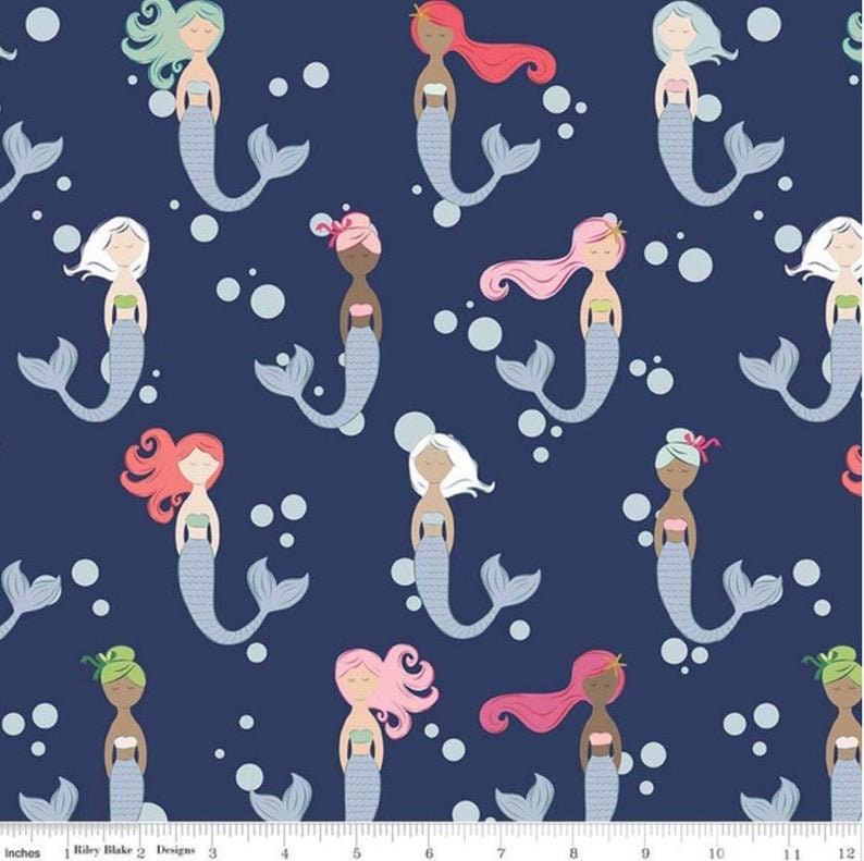 Crib Sheet Baby Girl Bedding Mermaids Navyunder The Sea Etsy