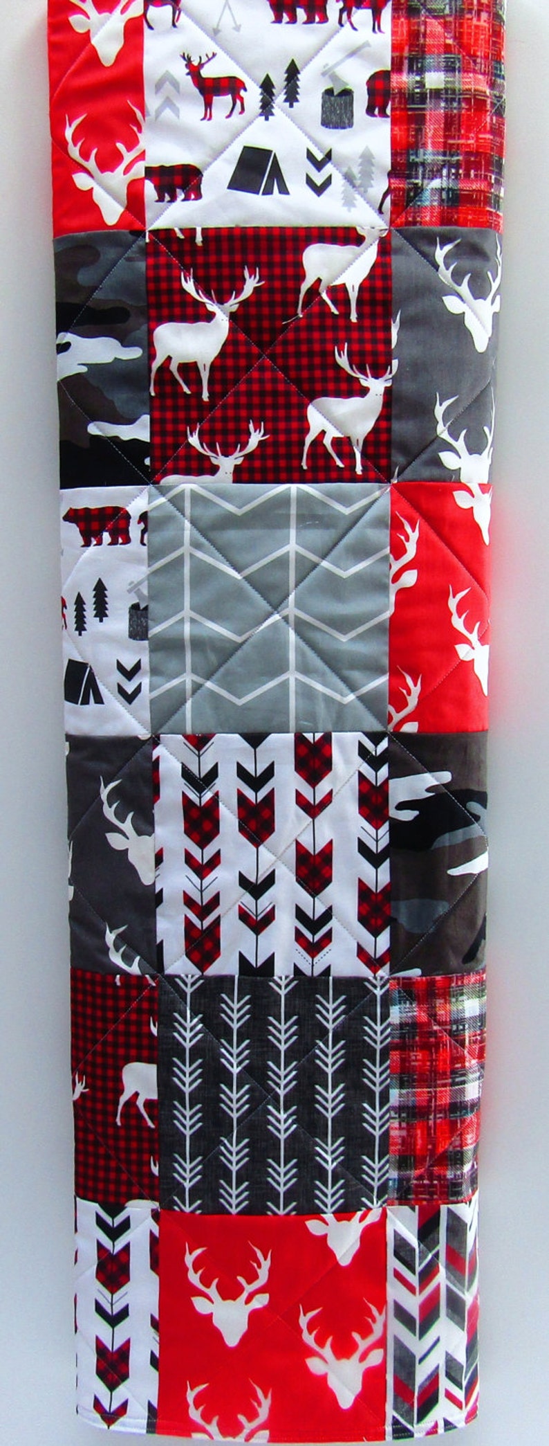 Rustic Buck Bear Antler Woodland Baby Quilt Red Minky Plaid Baby Bedding Camo Gray Hunting Baby Blanket Modern Boy Arrows