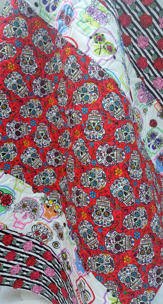 Sugar Skull Baby Quilt Modern Crib Bedding Red Gray Etsy