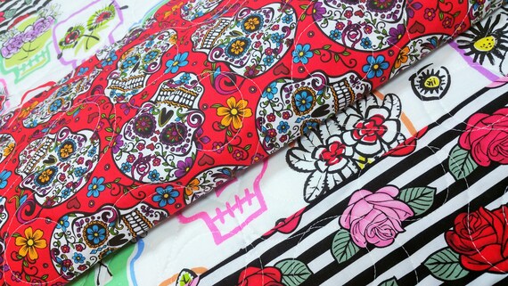 Sugar Skull Baby Quilt Modern Crib Bedding Red Gray Etsy