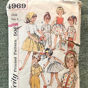 Kids Vintage 1950s Simplicity Sewing Pattern 4969, Dress Shirt Pants, Girls 6 (24" Chest)