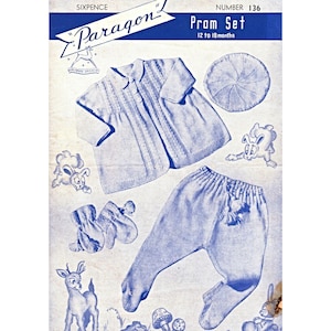 Layette Vintage Knitting Pattern 12-18 Month Size, Boys Girls 1940 1950s, Infant Coat, Baby Hat, Leggings, 4-ply, Baby, Sock, Fingering Yarn
