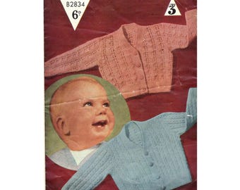 Vintage Baby Sweater Knitting Pattern, 1950s Cardigan 0-6 Months (PDF Pattern)