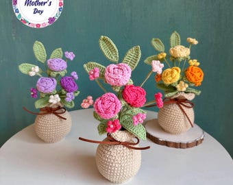 Muttertagsgeschenk Handmade häkeln Blumentopf, gestrickte Pflanze für Mama, Oma, Geburtstag, Danke, Gute Besserung, Hochzeitsgeschenke, Brautjungfer