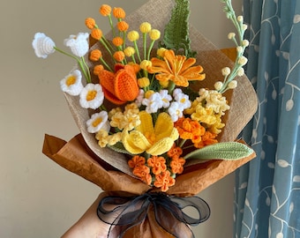Crochet Yellow Flowers Bouquet Handmade Knitted Flowers, Gift for Mom, Nana, Wife, Friends,  for Housewarming, Christmas, Birthday Thank you