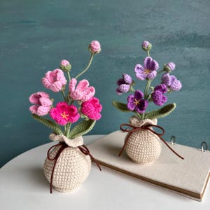 Handgemachte Häkelblumen im Topf, Pflanze Topfdekor Ornament Schreibtischdekoration, Geschenk Graduierung Geburtstag, Vatertag, Gute Besserung Geschenk für sie