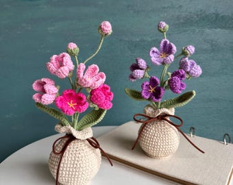Mothers day Gift Handmade Crochet Flowers Pot, Knitted Plant for Mom, Grandma,Birthday, Thank you, Get Well, Wedding Favors, Bridesmaid