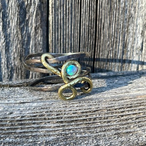 Free form Unisex Opal, Silver and Brass ring.