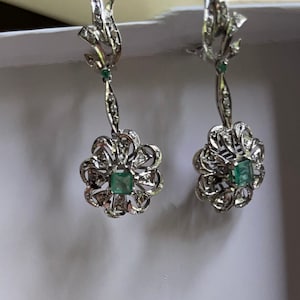 Vintage 800 Silber Smaragd und Diamant Ohrringe