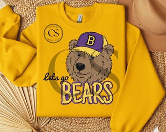 Hand-Drawn Bears PNG Clipart, School Spirit Mascot Design, Game Day Shirt (Digital Download)