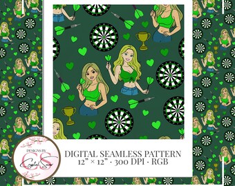 Women's Dart League Seamless Pattern | Lucky Lady Design (PNG Digital Download)