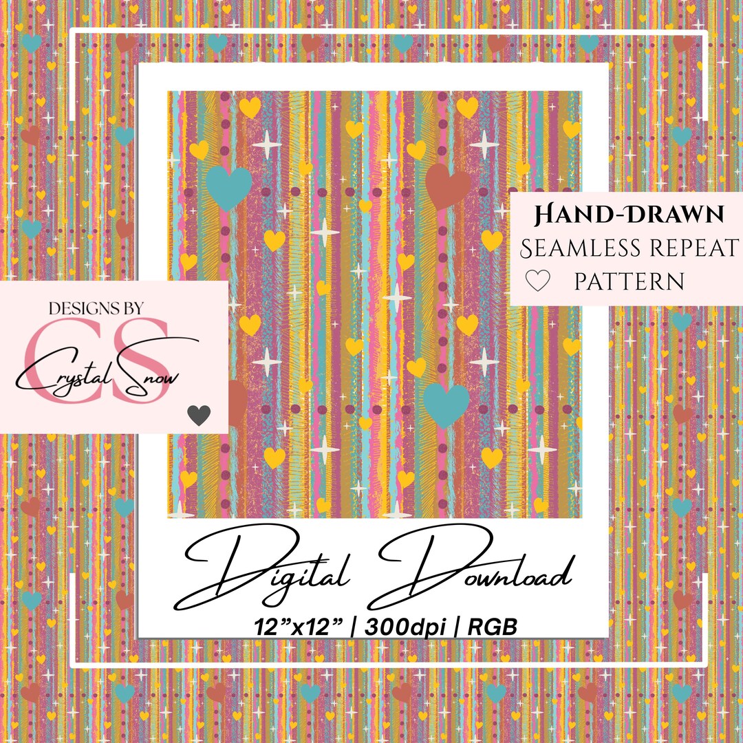 Boho Brushstroke Heart Seamless Pattern | Valentine Abstract Hearts ...