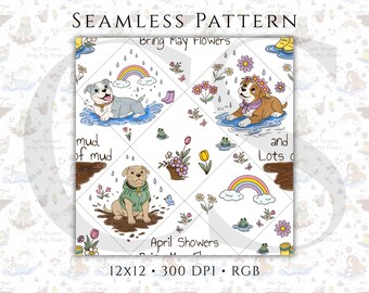 Pitbull Spring Seamless Pattern PNG, Dog Floral Rain Design (Digital Download)