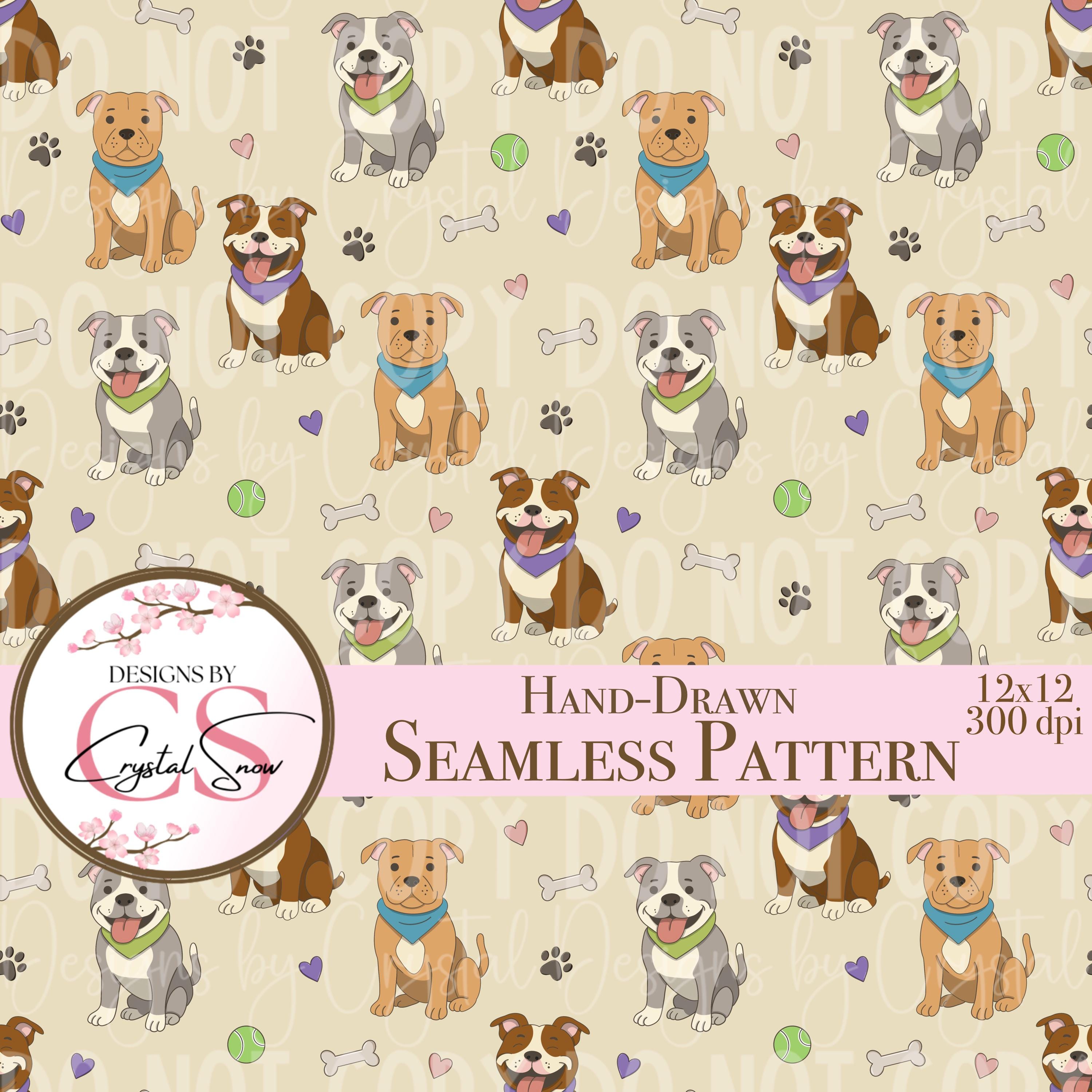 Pitbull Patterns Pitbull Dog Seamless Pattern: Hand-drawn Bandana Pup Tile (12x12 PNG ...