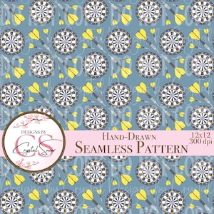 Dartboard Seamless Pattern: Hand-Drawn Game Night Tile (12x12 PNG Digital Download