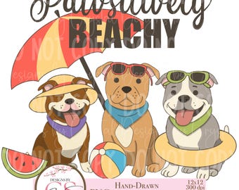 Beachy Pitbull PNG Clipart Bundle: Summer Dog Graphics for Sublimation