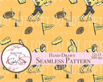 Vintage Football Seamless Pattern | Hand-Drawn Sports Background for Sublimation, Scrapbooking, Fabric & DIY Crafts