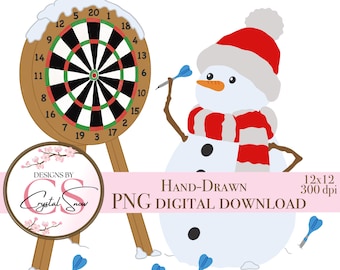 Snowman Bullseye PNG | Hand-Drawn Christmas Dartboard Clipart | Funny Winter Snowman Sublimation Design