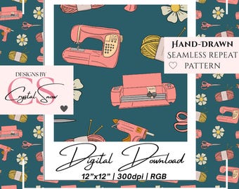 Crafting Seamless Pattern: Sewing, Cricut, Yarn (Digital Download)