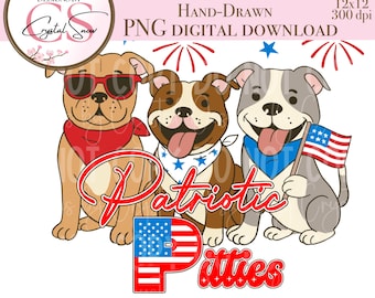 Patriotic Pitbulls PNG: 4th of July Dog Clipart, Sublimation Design (Digital Download