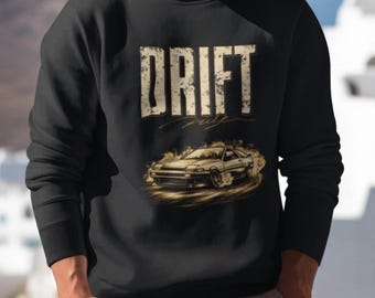 Felpa vintage con auto da drift, maglione da corsa automobilistica classica, maglione con veicolo retrò, maglione da corsa su strada, abbigliamento da drifting urbano