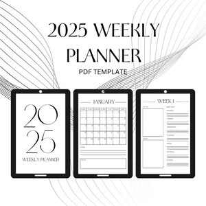 2025 Minimalist Digital Weekly Planner PDF – 12 Monthly Calendars, Week-by-Week Layout, iPad Compatible – Goals, To-Do Lists & Notes